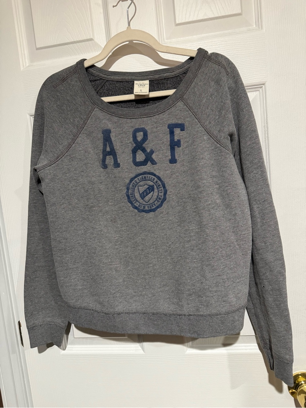 Abercrombie & Fitch Gray Crewneck with Navy A&F Logo